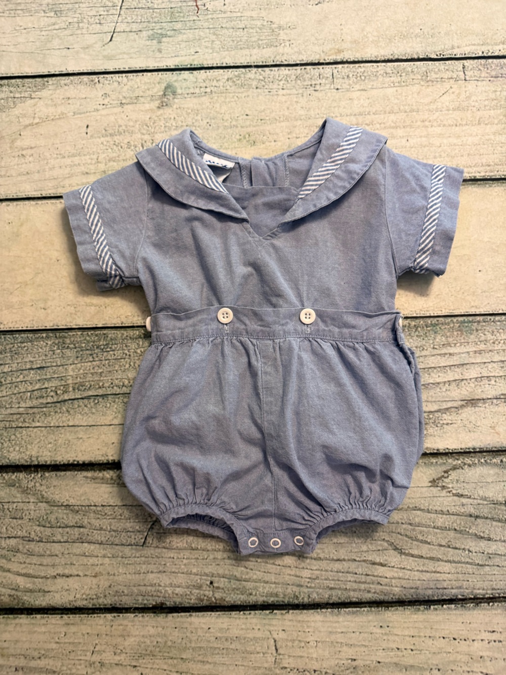 Kelly’s kids blue baby boy sailor 2 piece romper outfit. 12 months.